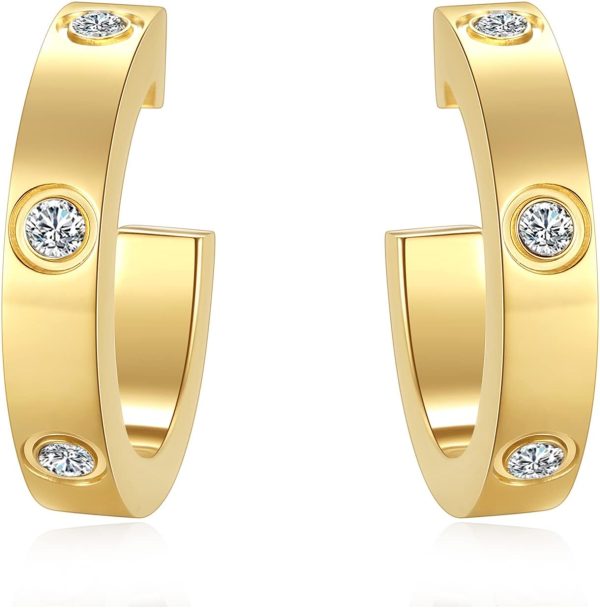 Love Earrings for Women Hoop Earrings Stainless Steel Earrings with Cubic Zirconia Stones Earrings Birthday Jewelry Christmas Gifts for Women Her-0